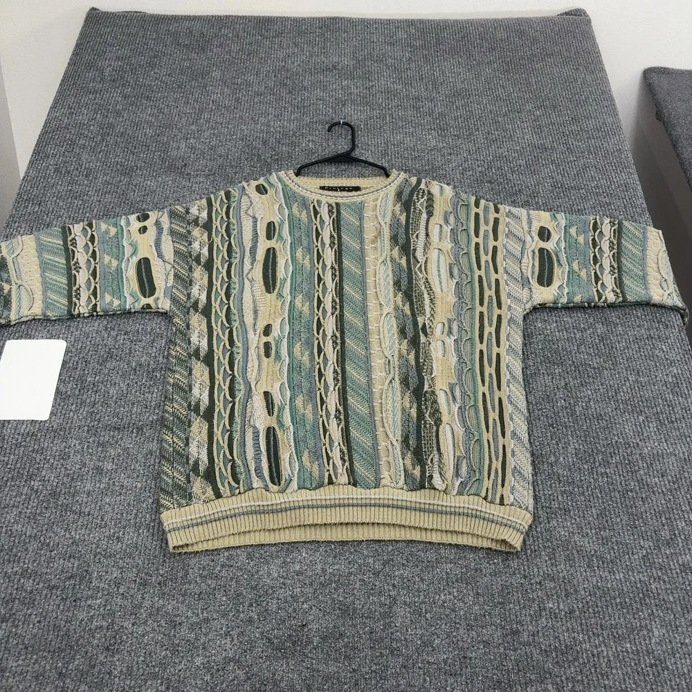 Vintage Protege Sweater Mens XL Green Acrylic 3D Textured Coogi Style Retro 90s